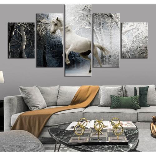 Poster Canvas Paintings Modular Room Decor 5 Piece Unset Running Horses Picture Wall Art Framed HD Prints Home Decor