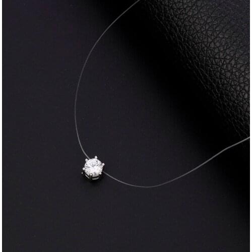 Transparen Line Crystal Choker Necklace Women Invisible Fish Chain With Real Zirconia Necklaces & Pendants Jewelry Gift Collier
