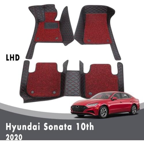 Luxury Double Layer Wire Carpets Loop For Hyundai Sonata 10th 2020 Car Floor Mats Interior Accessories Styling Leather Rugs