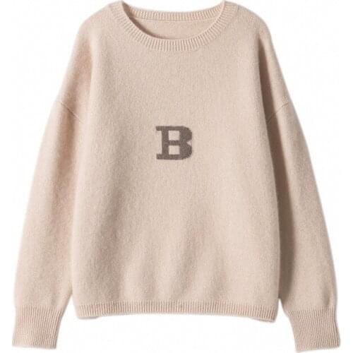 SHUCHAN Fall Clothes for Women 2021 Fashion Sexy 30% Cashmere 70% Wool Letter O-Neck Free Shipping Items Clothes for Women