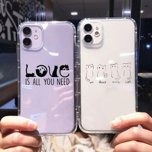 Cute Cartoon Cat Animal Pattern Phone Case For iPhone 11 Pro MAX 12 XR 7 X XS SE20 8 6Plus Transparent Soft Silicone Cover Coque