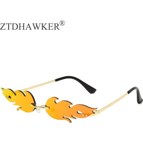 Womens Sunglasses New Frameless Bright Metal Eyeglasses Fashion Funny Small Frame Red Sun Glasses Flame Shades for Women