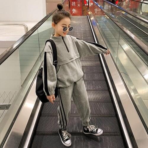 Active Girl Solid Hooded Clothes Set Teen Tracksuit Spring Autumn Long Sleeve 2pcs Children Suits Little Girl Sets 3-12T Years