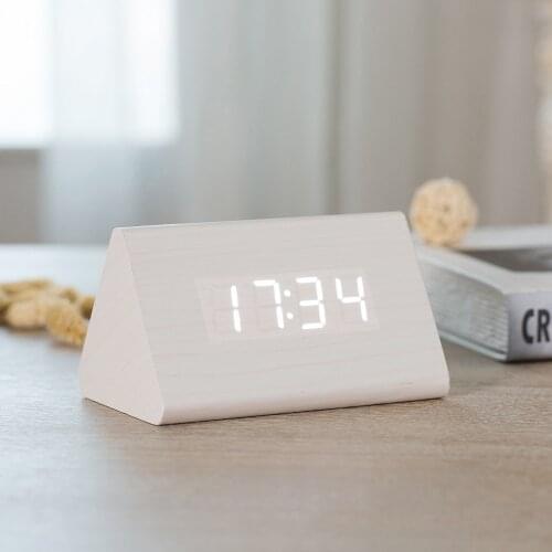LED Digital Clock Wooden Temperature Alarm Desktop Sound Control Electronic Clocks USB/AAA Powered Bedside Luminous Home Decor