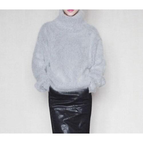 Snow mountain mink wool turtleneck bat sleeve sweater thickening on the new long hair mink wool unlined upper garment