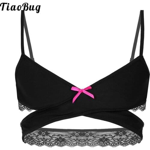 TiaoBug Mens Sissy Lingerie Adjustable Spaghetti Straps Cross Over Back Wire-Free No Padded Bra Tops Breathable Bralette