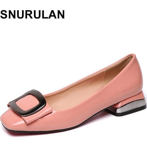 SNURULANCandy Colors Women Patent Leather Shoes OL Loafers Casual Low Heel Female Soft Metal Buckle Boat Shoes Size 40