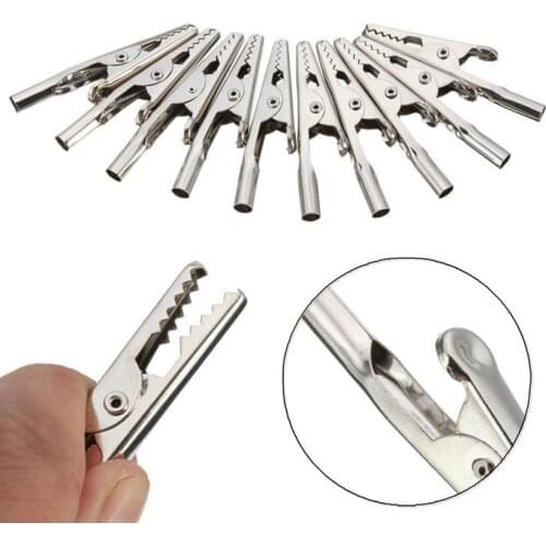10PCS/Set Stainless Steel single prong Alligator Crocodile Electric Test Clips Cable Lead Screw Probe Clamps Silver Tone