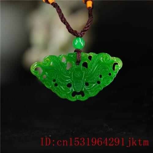 Green Jade Butterfly Pendant Amulet Chinese Necklace Natural Jewellery Jadeite Carved Lucky Fashion Charm Gifts