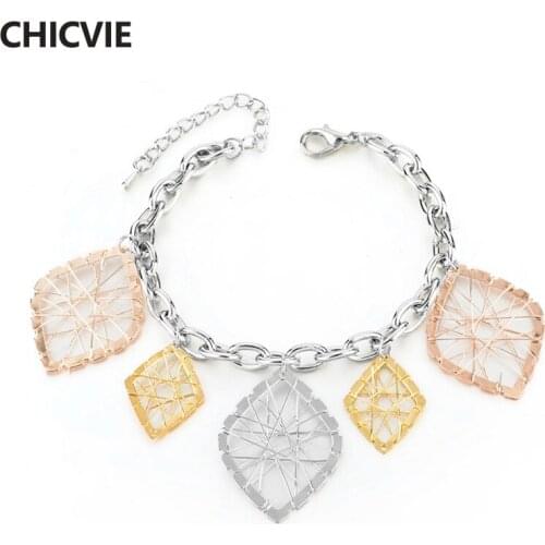 CHICVIE Retro Gold Leaf Chain Link Stainless Steel Bracelet & Bangles For Women Jewelry Adjustable Luxury Bracelets Sbr160109