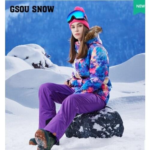 Womens Purple Ski Suit Female Snowboarding Riding Snow Clothes Violet Jacket And Bib Pants Suspender Trousers Overalls