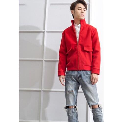 M-4XL big red short woolen coat tide male youth ocean lapel coat festive clothes shirt nightclub hip hop