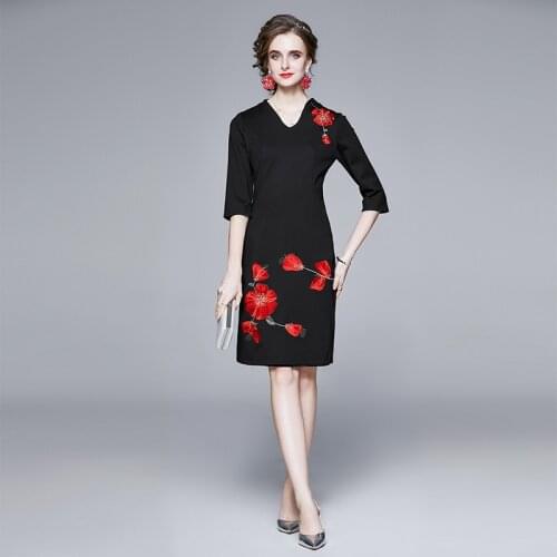 ZUOMAN Women Spring Autumn Embroidery Dress Festa High Quality Elegant A-line Party Robe Femme Vintage Designer Black Vestidos