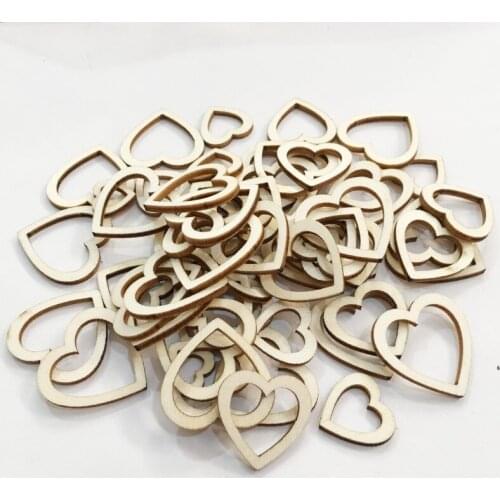 100pcs Wooden Mixed Hollowed Heart for Arts Scrapbooking Embellishments Crafts DIY Handicraft Decoration Wedding Decor