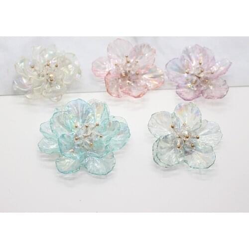 2pcs Handmade Crystal Flower Hair Rope Hair Accessories Base Findings Diy Craft Multi-layer Flowers Hairpin Jewelry Make