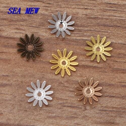 200pcs 10mm Metal Brass Flowers Base Filigree Flowers Bead Caps DIY Handmade Accessories For Jewelry Making