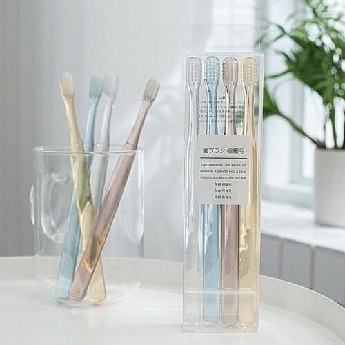 4Pcs/Set Nordic Style Clear Plastic Crystal Handle Toothbrush Soft Bristle Small Head Travel Portable Oral Care Random Color