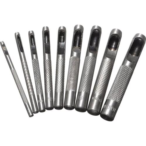 9pcs/set Hole Punches Metal Hollow holes Belt Cutter 45# Steel Punching Gaskets Leather Plastic Rubber Craft Tool DIY 2.5-10mm