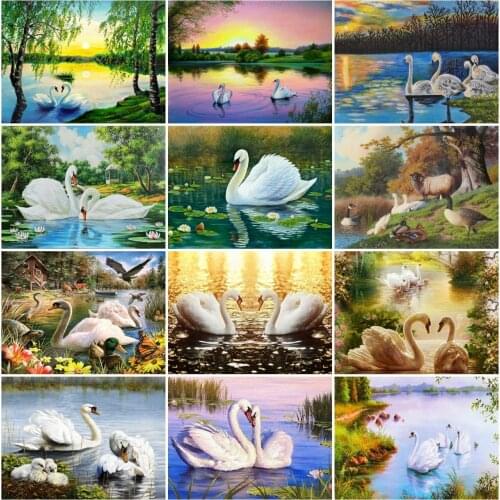 AZQSD 5D Diamond Painting Swan Cross Stitch Kits Rhinestones Diamond Embroidery Animal Mosaic Handicraft Home Decoration Gift