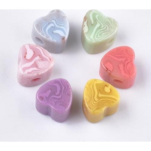 20pcs Resin Large Hole Heart Beads 3mm Imitation Gemstone Bead for Diy Bracelet Accessories Fashion Jewelry Beads Mixed Color