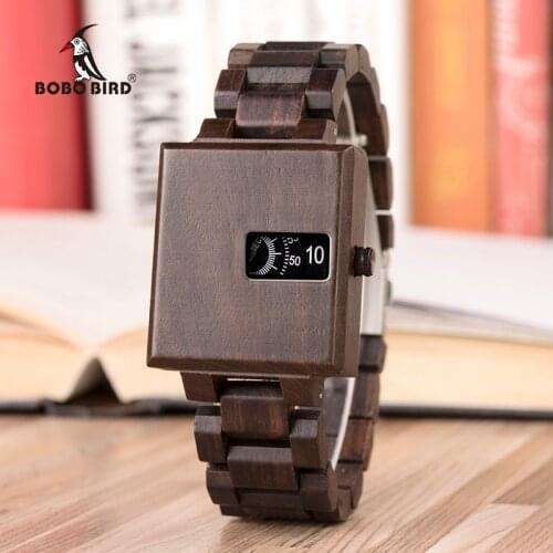 BOBO BIRD Classic Wood Watch Men Wristwatch erkek kol saati Male Quartz Square Watches In Wood Box Relogio Masculino V-R23
