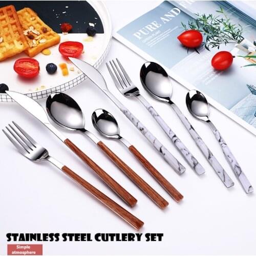 Stainless steel wood clip handle, steak, Western food knife, fork, spoon, tableware set, Korean clip handle spoon