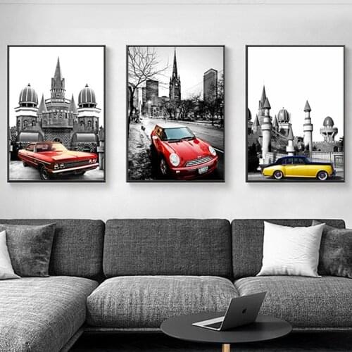 European City Street Landscape Yellow Phone Booth Umbrella Bus Canvas Art Painting Print Poster Living Room Home Decor Mural