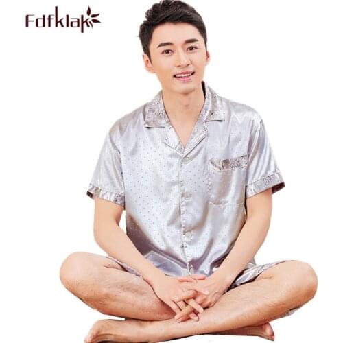 Fdfklak High quality silk pajamas men sleepwear summer pyjamas men short sleeve pajama set plus size home suit pijama hombre