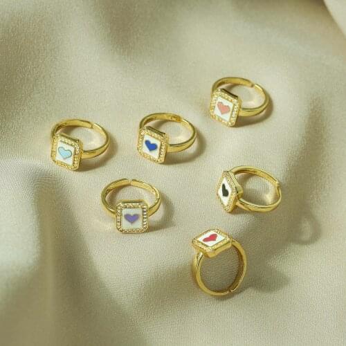 HECHENG,Love Heart Square Rings,For Women Wholesale Jewelry,Poker Shape Colorful Accessories