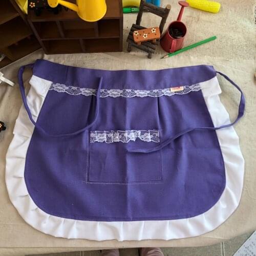 Korean style sleeveless cotton canvas solid color lace apron housework clean anti-pastoral style cute bust waist