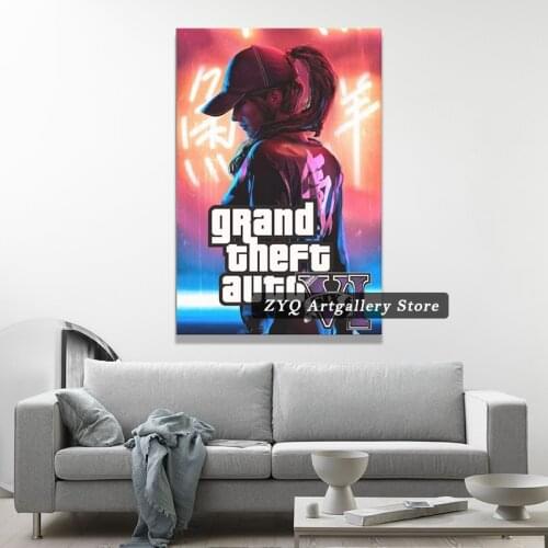 GTA 6 Game Poster Grand Theft Auto VI Poster Decorative Printing Canvas Wall Art Living Room Posters Bedroom Painting