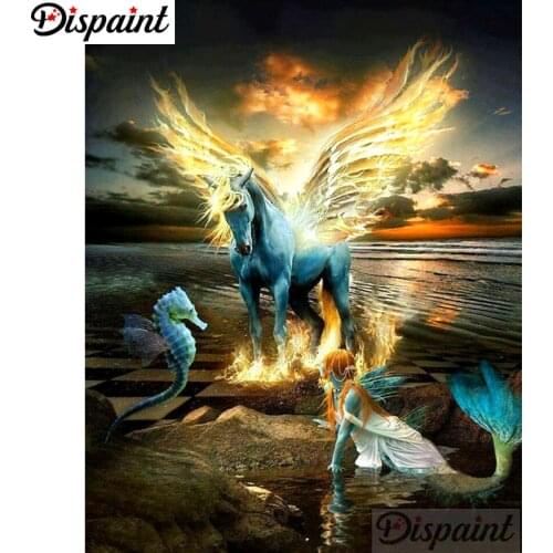 Dispaint Full Square/Round Drill 5D DIY Diamond Painting "Mermaid unicorn" Embroidery Cross Stitch 3D Home Decor A10269