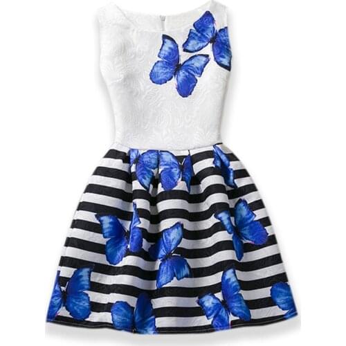 Hot sales Summer Girls Dress Butterfly Floral Print Princess Teenagers Dress For Girls Party Kids children dress Vestido 2-10Y
