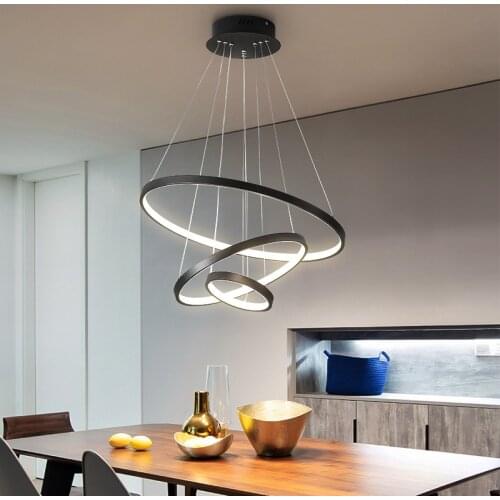 Dining room chandelier simple modern 3 rings adjustable hanging light living room creative personality bar warm acrylic lamp