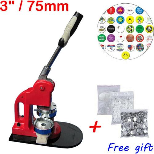 3" (75mm) DIY Round Pin Button Badge Maker Machine + 100 Button Supply Free Gift