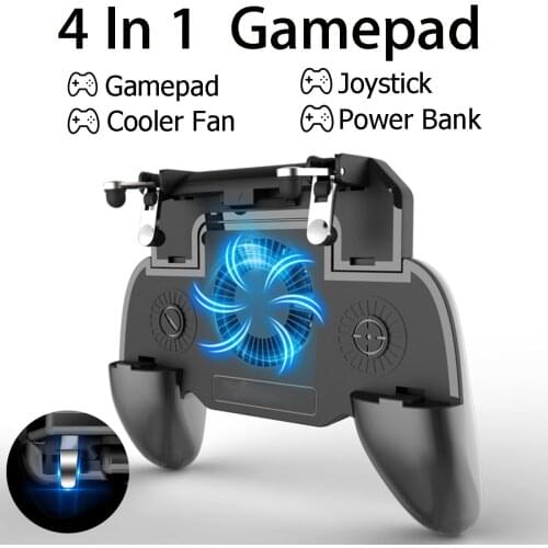 Mobile GamePad Joystick For PUBG Cooler Fan L1 R1 Shooter Controller Handle Smartphone Trigger with 2000/4000mAh Power Bank