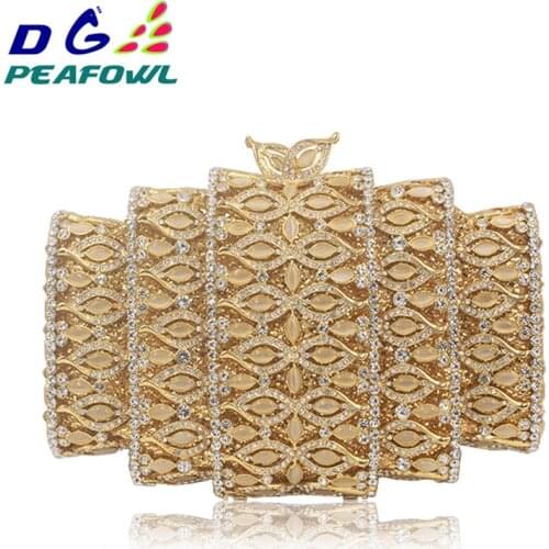 Fashion Dazzling Gold Hollow Out Crystal Women Evening Clutch Bags Stones Beaded Female Wedding Bridal Diamond Minaudiere Purse
