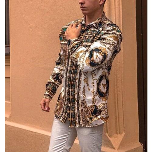 Fashion Holiday Printed Shirt Mens All-match Holiday Style New Business Premium Printed Long-sleeved Shirt Mens Shirt Tops