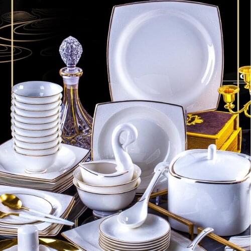 60 Heads European style dishes set jingdezhen ceramics chinese dishes Tableware Rice Bowl Salad Noodles Bowl Dinnerware Sets