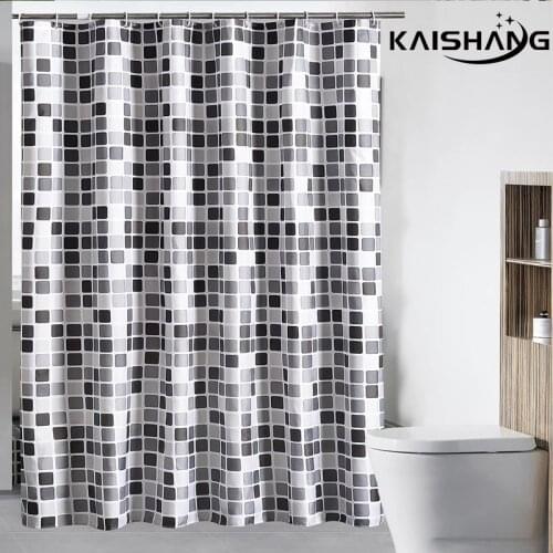 Luxury Plaid Print Shower Curtain Ployester Waterproof Bathroom 12 Hooks Set 240*200 Fabric 220 Curtains