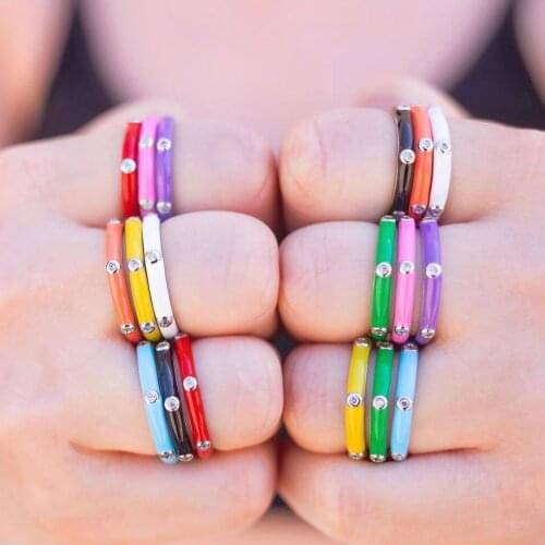 2pcs New Trendy CZ Crystal Rings for Women Minimalist Female Finger Stacking Multiclolor Enamel Ring Wedding Party Jewelry Gifts