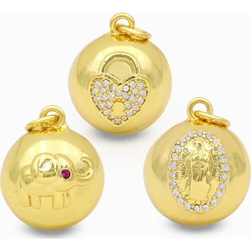 OCESRIO DIY Gold Small Ball Elephant And Heart Pendant For Women Jewelry CZ For Jewelry Components Necklace Pendant pdta138