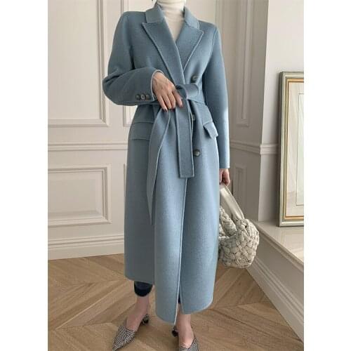 Original Womens Australian Wool Double-sided Wool Coat Womens Mid Long Straight Water Ripple Coat 2021 New