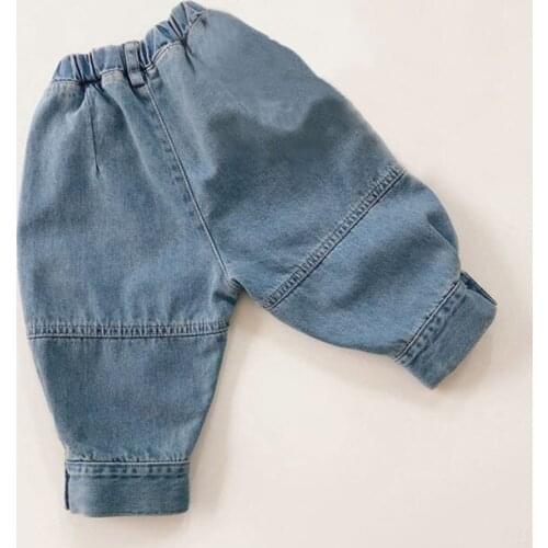 Boys' Autumn Pants 2021 New Korean Solid Color Loose Casual Pants Childrens Personality Design Jeans Boys Clothes