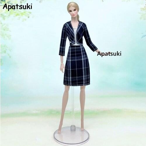 Black Plaid Coat & Dress Fashion Doll Outfits For Barbie Doll Clothes Set Jacket & Dresses 1/6 BJD Dolls Accessories Toys