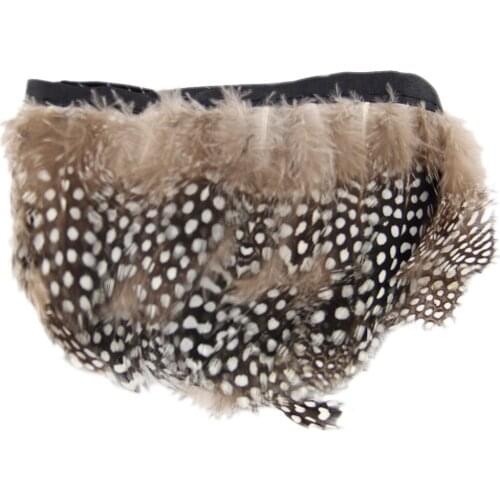 Fowl Feather Fringe 2 Yards Trim Pearl Spots Feather Lace - Natual Color Guinea Fowl Feather Soft Lightweight