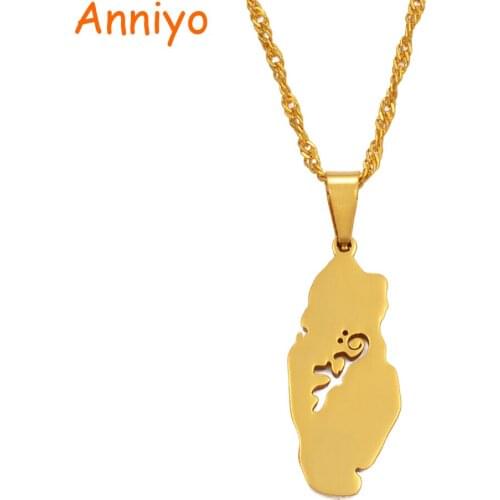 Anniyo Qatar Country Map Pendant & Thin Chain for Women/Girl Gold Color The Jewelry Gift of The Qatar People #030021
