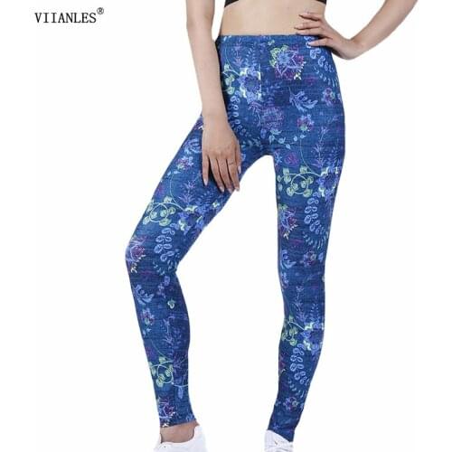 VIIANLES Printing High Waist Casual Leggings Lady Pants Elasticity Fitness Leggins Fashion Fashion Workout Gym Jeggings Push-Up
