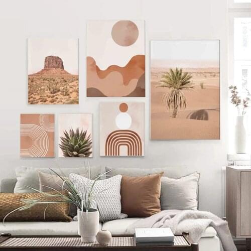 Rainbow Burnt Orange Posters And Prints Terracotta Wall PictureLine Mid Century Desert Wall Art Canvas Painting For Living Room