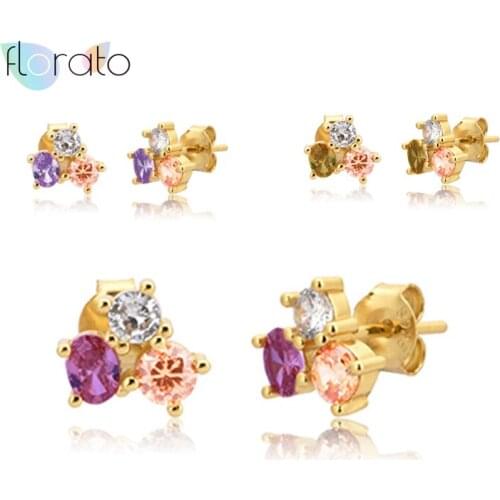 Minimalism 925 Sterling Silver Ear Needle Stud Earrings Colorful Crystal Geometric Earrings For Women Fashion Jewelry Gift